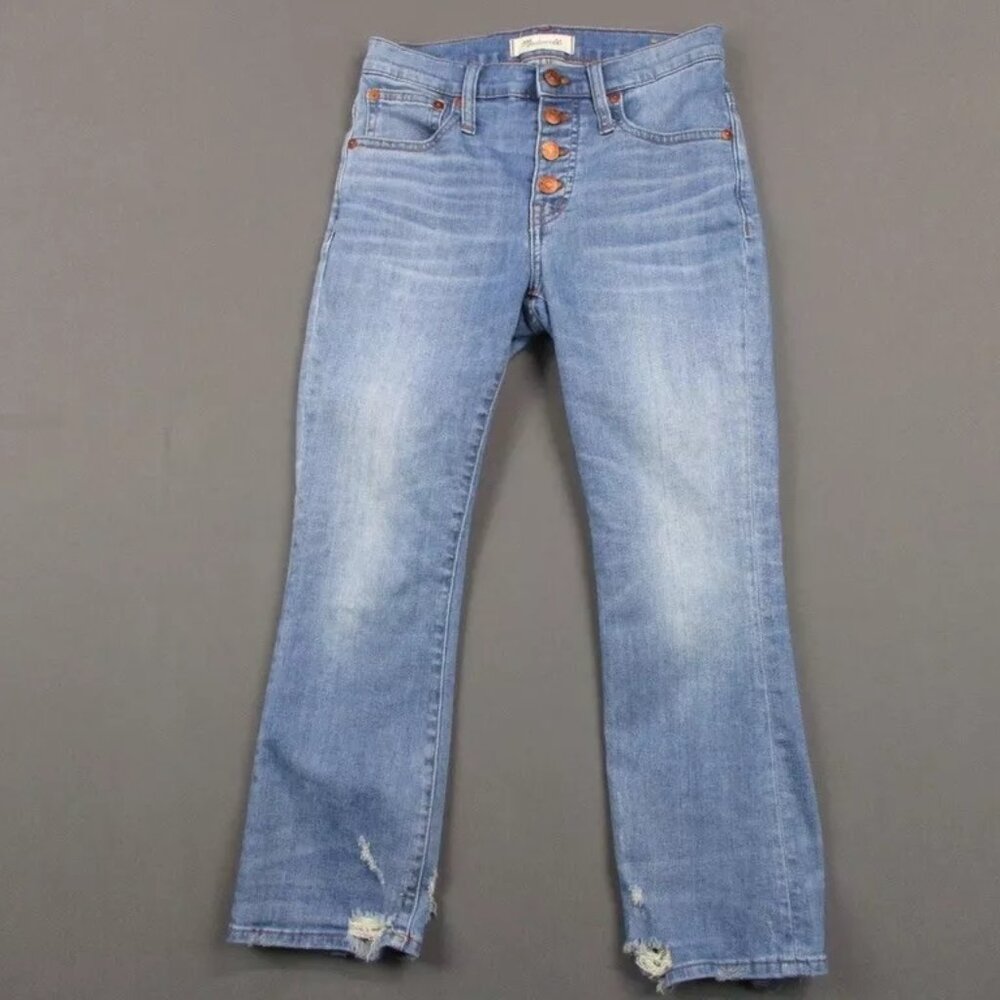Madewell Jeans Women 24 P Cali Demi Boot Button Fly Blue Denim Distressed